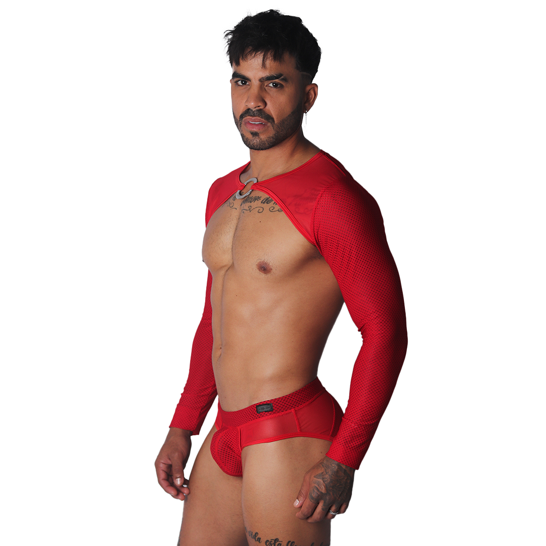 Evocative Red Harness en modelo de Gigo Underwear