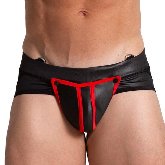F FETISH RED JOCKSTRAP - Jockstrap tipo cuero negro sexy para hombres con copa frontal desmontable