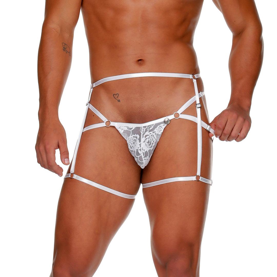 FEMALE WHITE JOCKSTRAP GELBERT BELT - Jockstrap de encaje blanco sexy para hombres