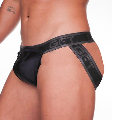 Fetish Black Jockstrap vista frontal de Gigo Underwear
