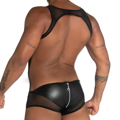 Fetiche Black Zipper Singlet vista frontal de Gigo Underwear