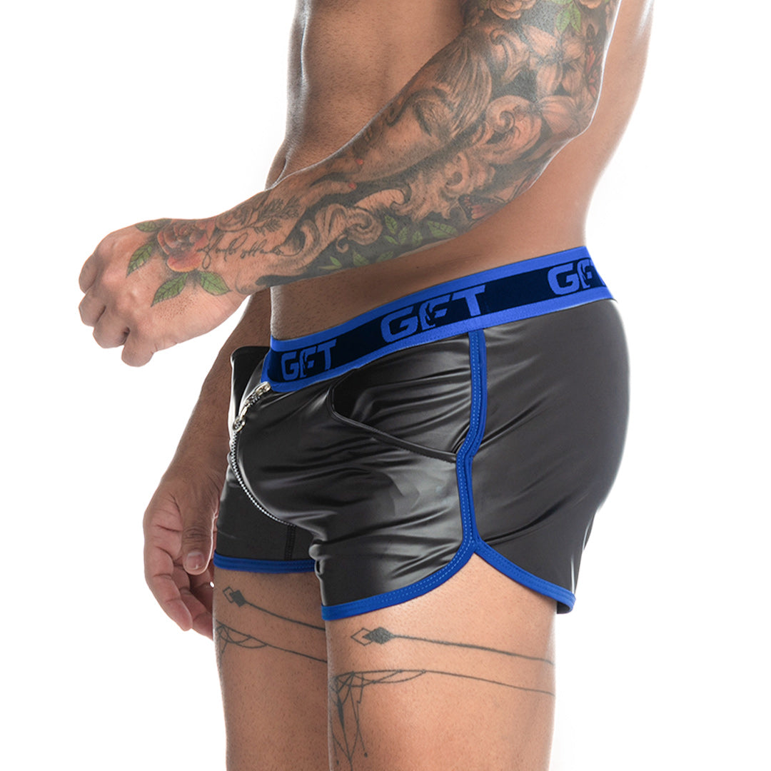 Fetiche Blue Zipper Short vista frontal de Gigo Underwear