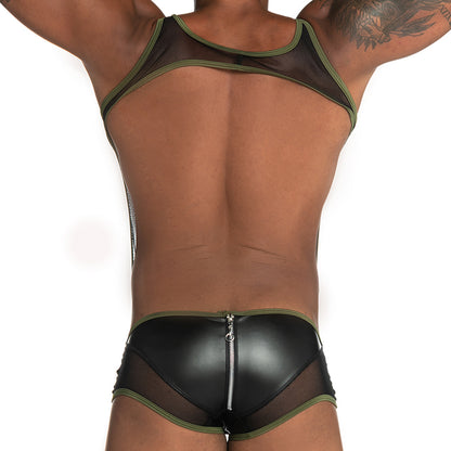 Fetiche Green Zipper Singlet vista posterior de Gigo Underwear