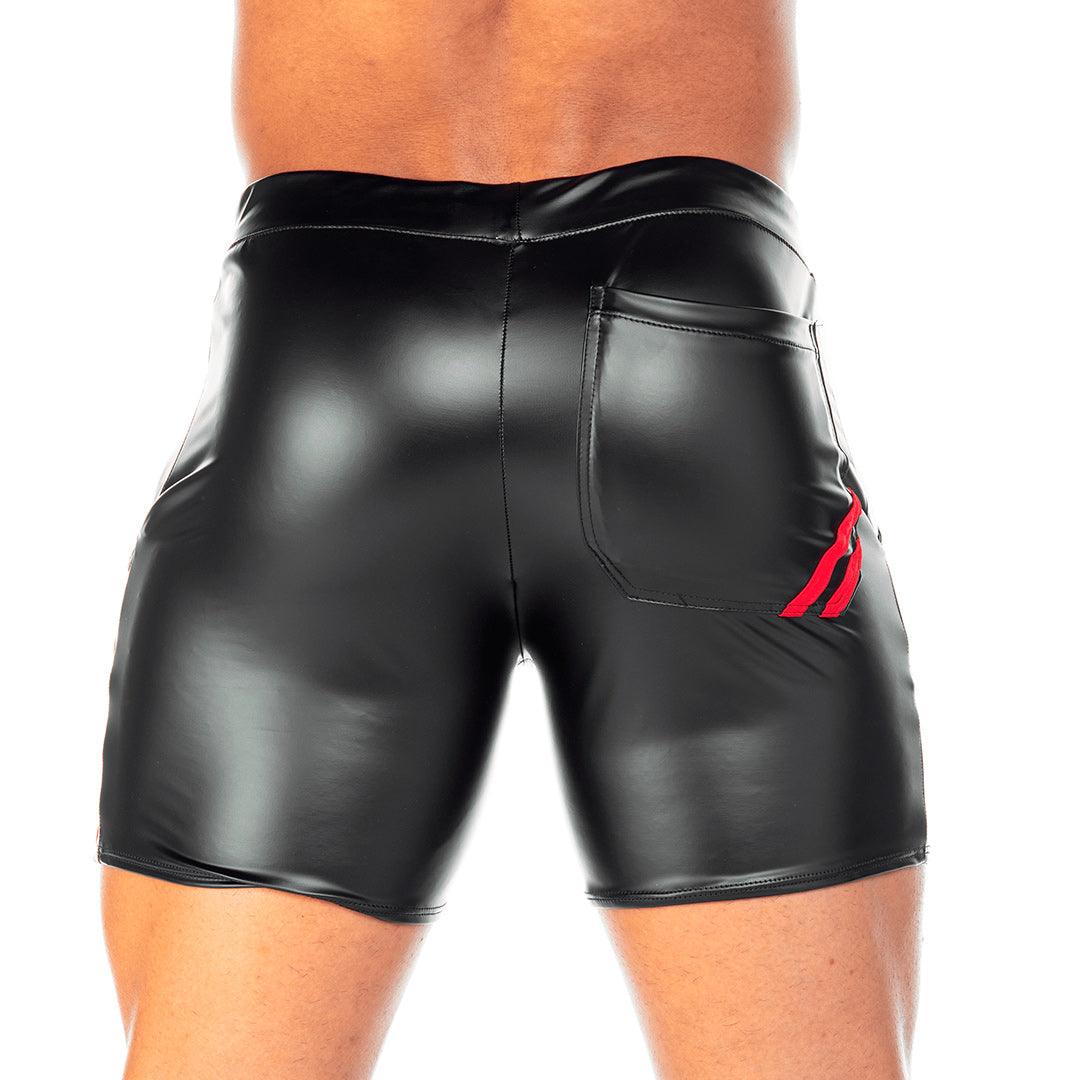 2 FETICHE RED SHORT - Pantaloneta corta de cuero negro para hombres