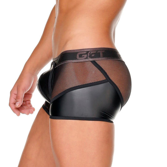 FETISH BLACK TRUNK - Boxer corto de cuero negro sexy para hombres