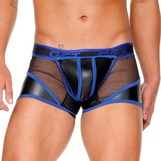 FETISH BLUE TRUNK - Boxer corto de cuero negro sexy para hombres