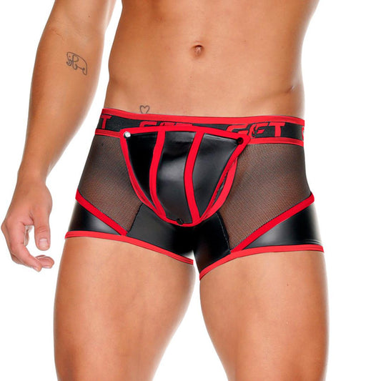 FETISH RED TRUNK - Boxer corto de cuero negro sexy para hombres