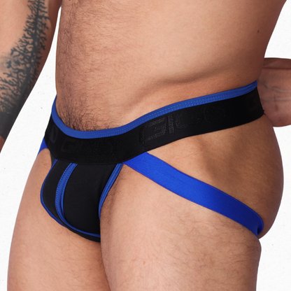 Flux Blue Jockstrap vista frontal de Gigo Underwear