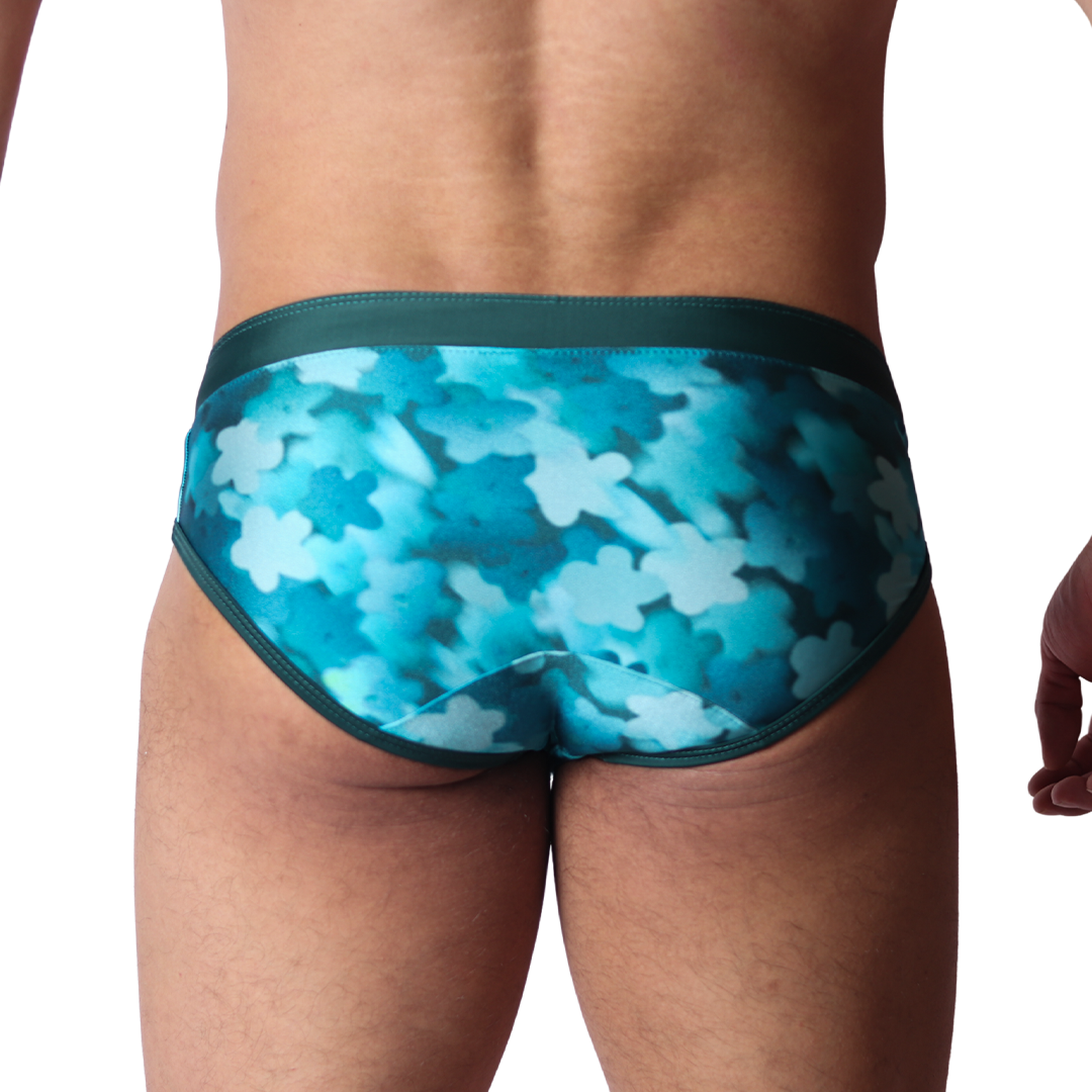 Floral Blue Swim Brief vista posterior de Gigo Underwear
