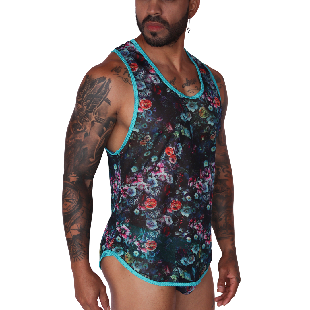 Garden Blue Tank vista frontal de Gigo Underwear