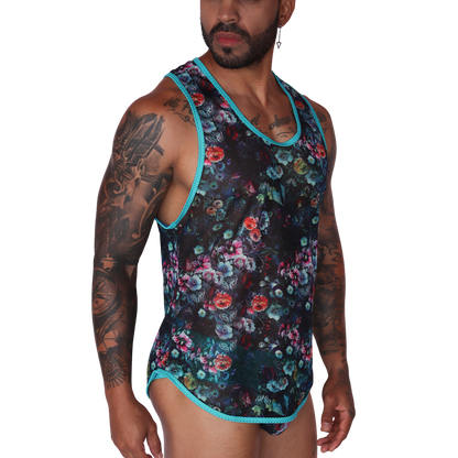 Garden Blue Tank vista frontal de Gigo Underwear