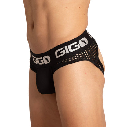 Hibrid Black Brief Jock vista frontal de Gigo Underwear