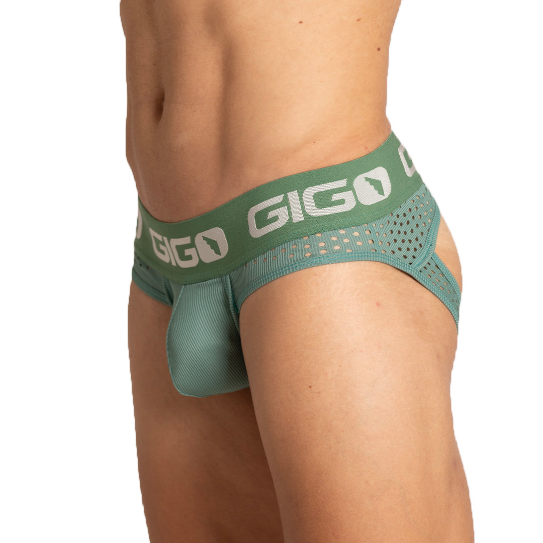 Hibrid Green Brief Jock vista frontal de Gigo Underwear