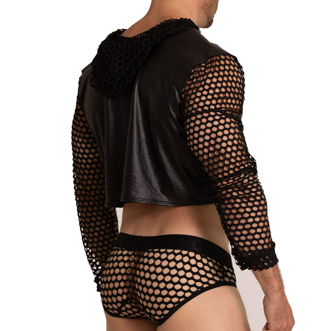 Hole Black Hoody Tshirt vista frontal de Gigo Underwear