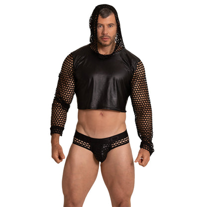 Hole Black Hoody Tshirt en modelo de Gigo Underwear