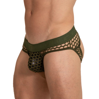 Hole Green Brief Jock vista frontal de Gigo Underwear