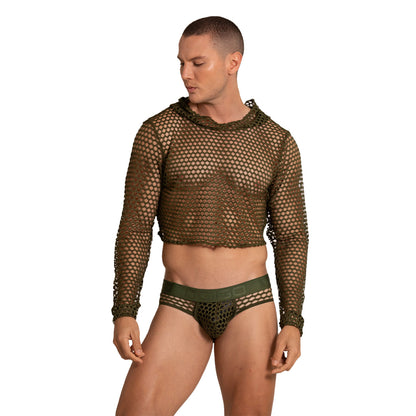 Hole Green Hoody Tshirt en modelo de Gigo Underwear