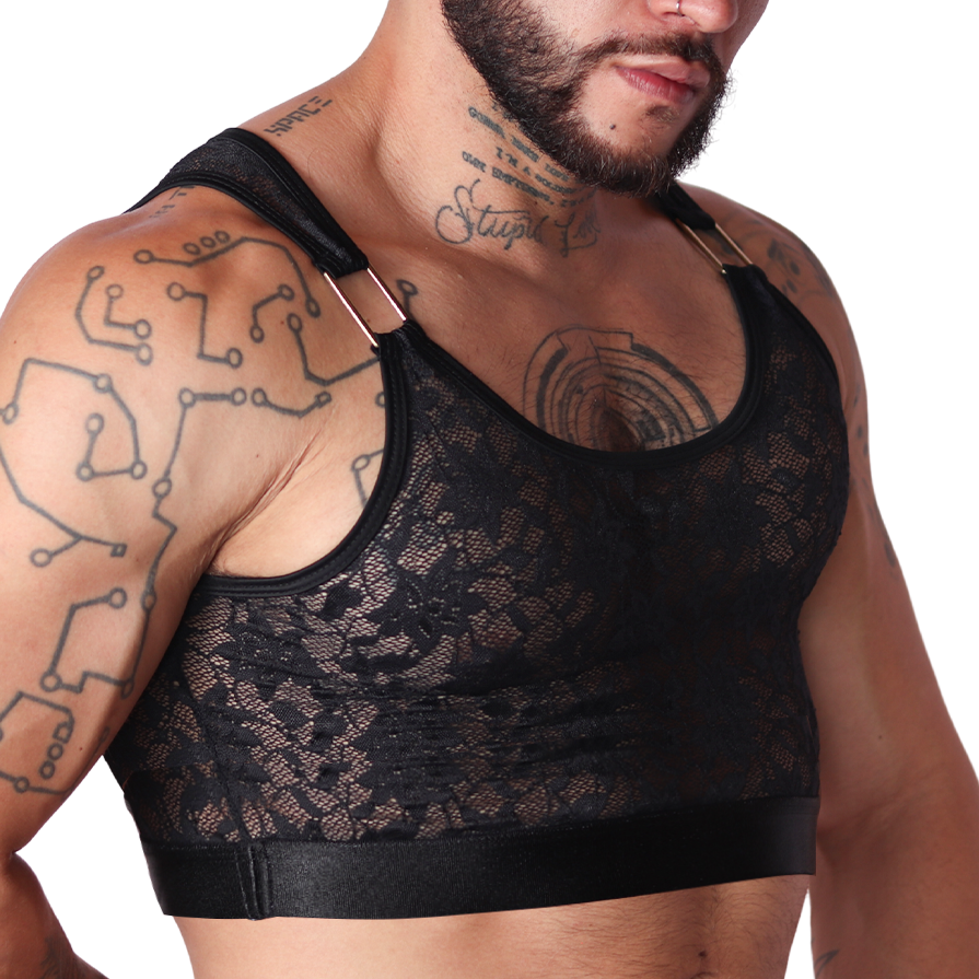Illusion Black Crop Top vista frontal de Gigo Underwear