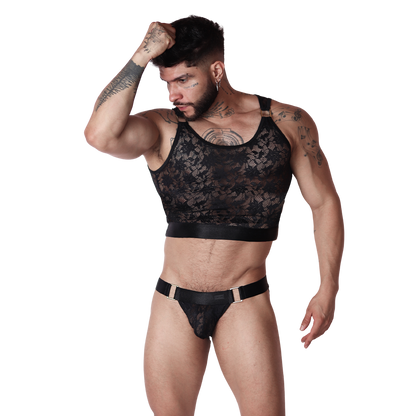 Illusion Black Crop Top en modelo de Gigo Underwear