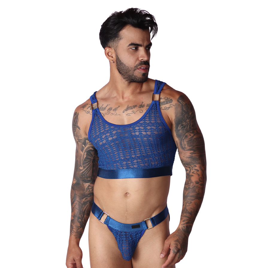 Illusion Blue Crop Top en modelo de Gigo Underwear