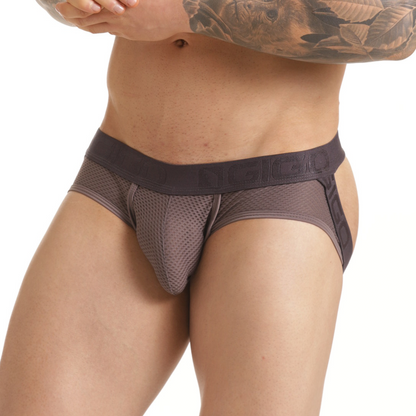 Insuperable Gray Brief Jockstrap vista posterior de Gigo Underwear