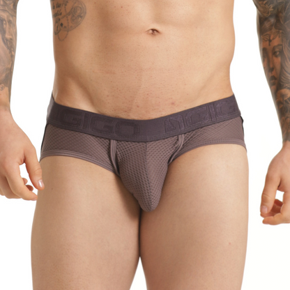 Insuperable Gray Brief Jockstrap vista frontal de Gigo Underwear