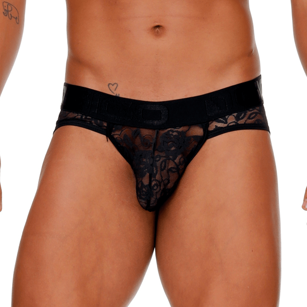 FEMALE BLACK BRIEF JOCKSTRAP - Suspensorio de encaje negro para hombres