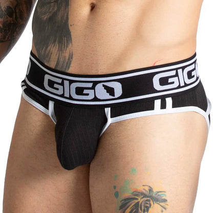 Khanal Black Brief Jock vista frontal de Gigo Underwear