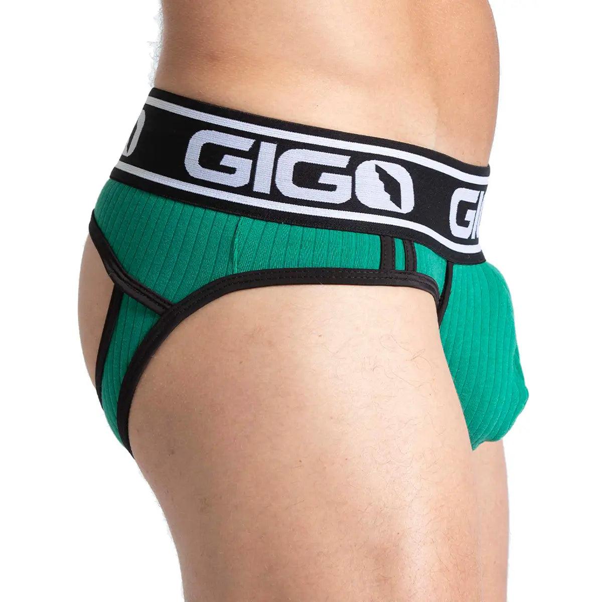 KHANAL GREEN BRIEF JOCK - Ropa interior verde para hombres, jockstrap sexy para hombres con copa que permite realce