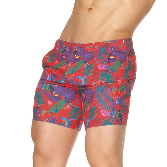 Macaws Red Beachwear vista frontal de Gigo Underwear