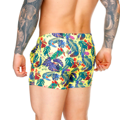 Macaws Yellow Beachwear vista frontal de Gigo Underwear