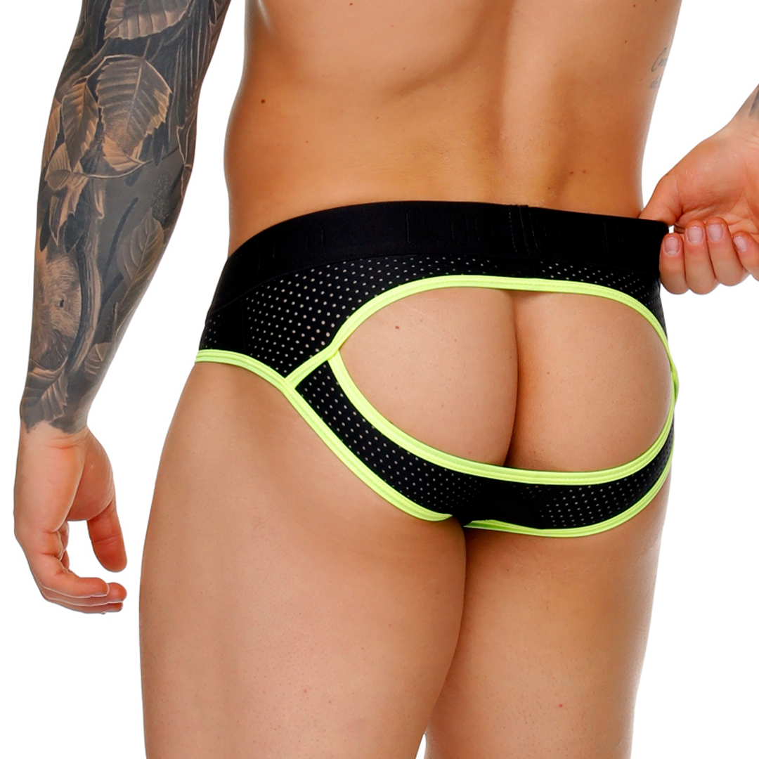 Medieval Yellow Brief Jockstrap vista frontal de Gigo Underwear