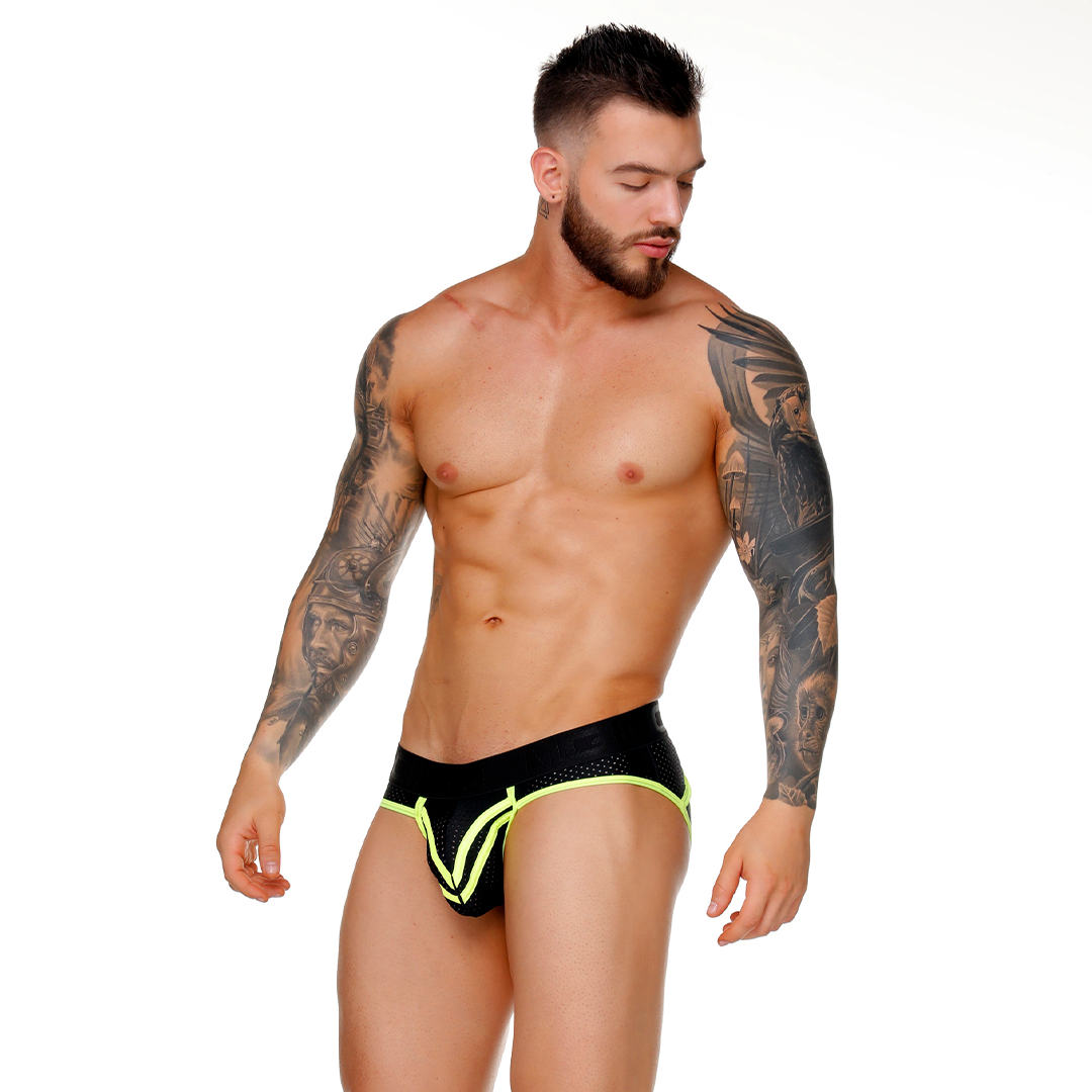 Medieval Yellow Brief Jockstrap vista posterior de Gigo Underwear