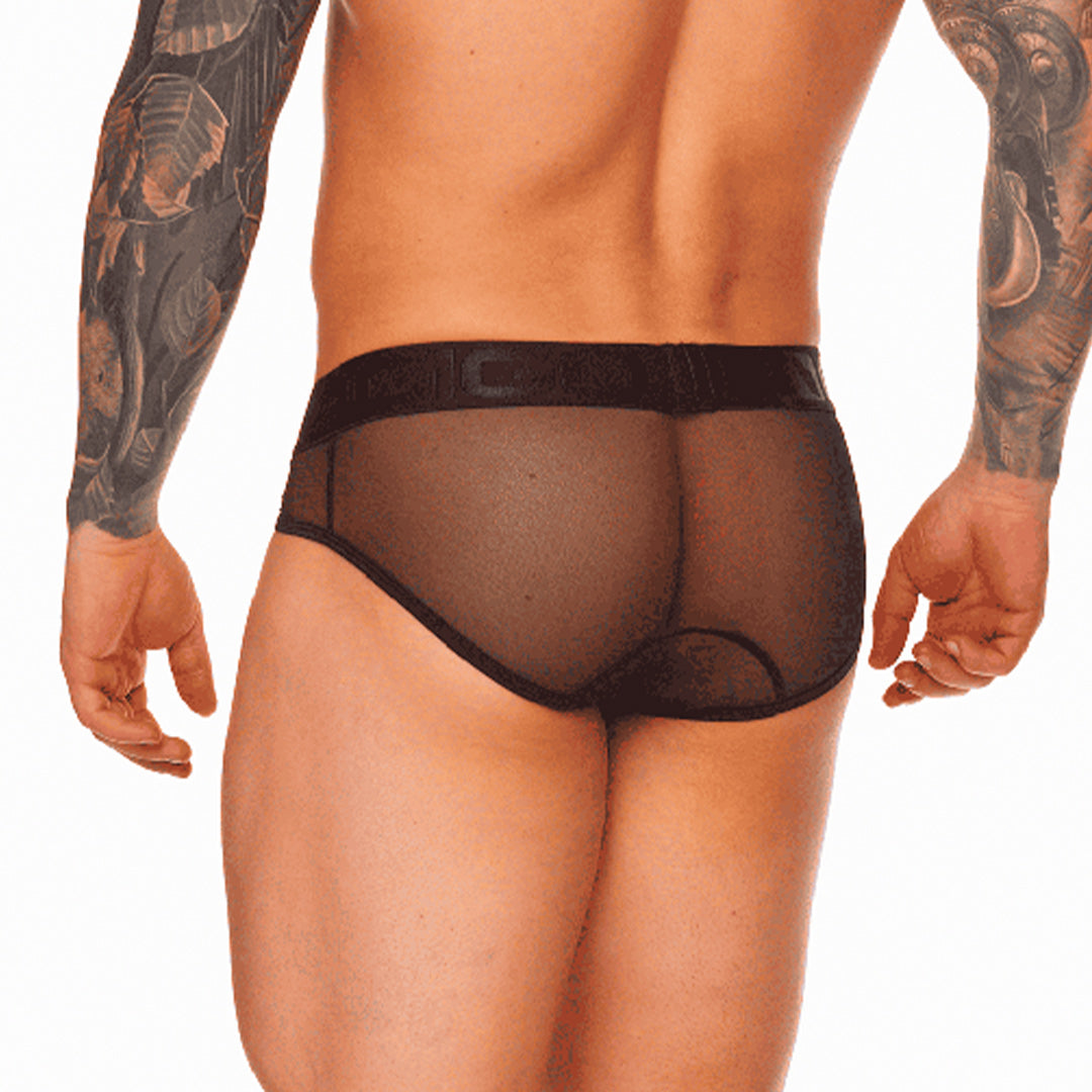 Mediterranean Brief de Gigo Underwear Colombia en malla negra para ropa interior deportiva masculina con frescura, soporte y movimiento