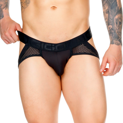 Morocco Black Brief Jockstrap vista frontal de Gigo Underwear