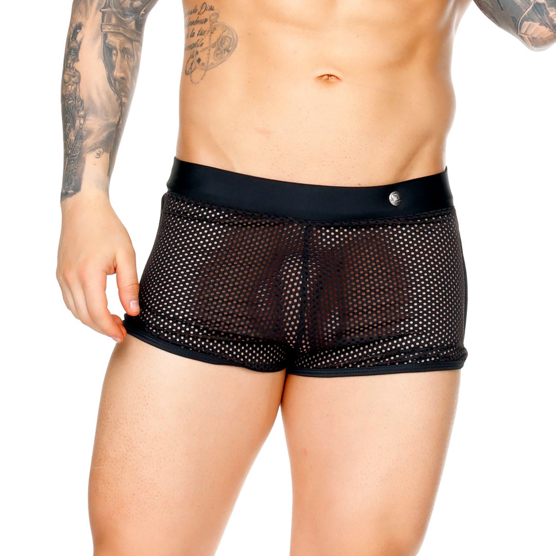 MOROCCO BLACK HOTSHORT - Pantaloneta corta, shorts de malla negra sexy para hombres