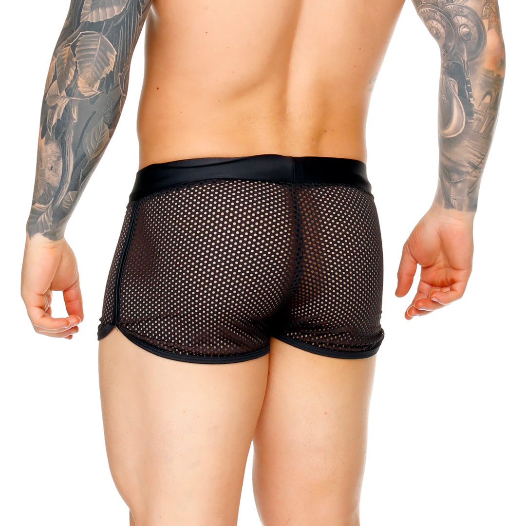 MOROCCO BLACK HOTSHORT - Pantaloneta corta, shorts de malla negra sexy para hombres