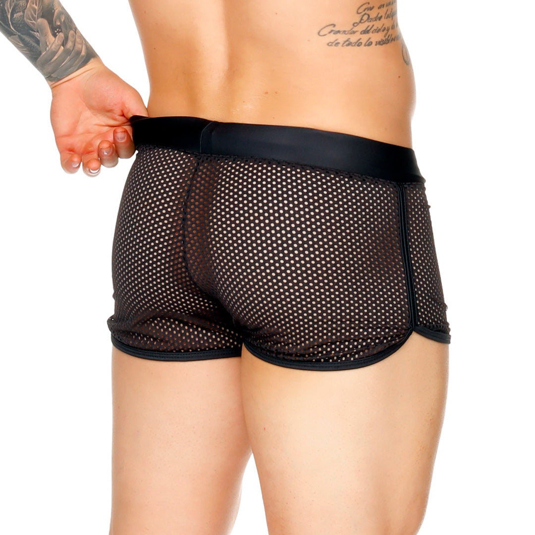 MOROCCO BLACK HOTSHORT - Pantaloneta corta, shorts de malla negra sexy para hombres