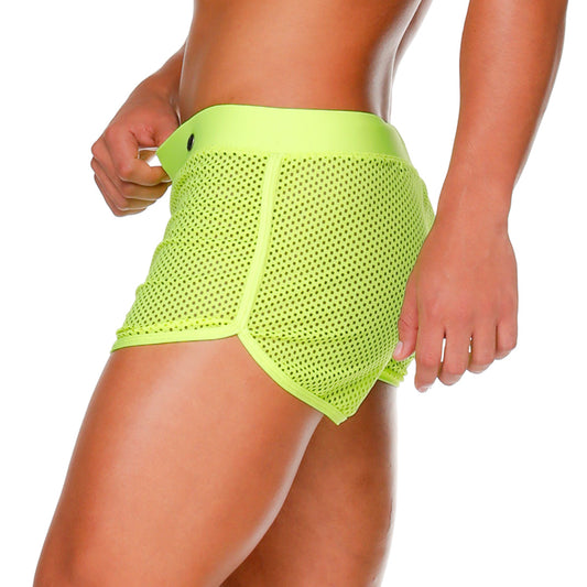 MOROCCO YELLOW HOTSHORT - Pantaloneta corta, shorts de malla amarilla fluorescente sexy para hombres