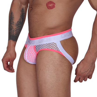 Net Fuchsia Jock Thong vista frontal de Gigo Underwear
