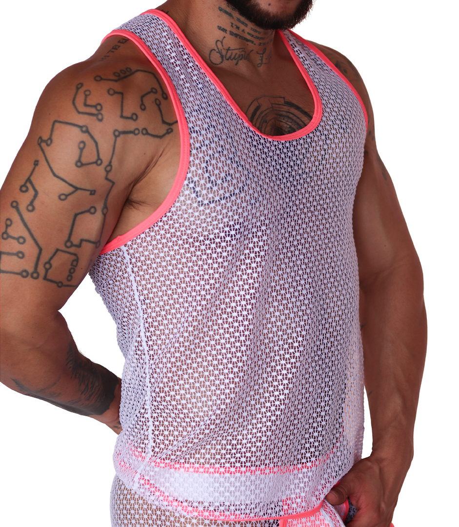 Net Fuchsia Tank vista frontal de Gigo Underwear