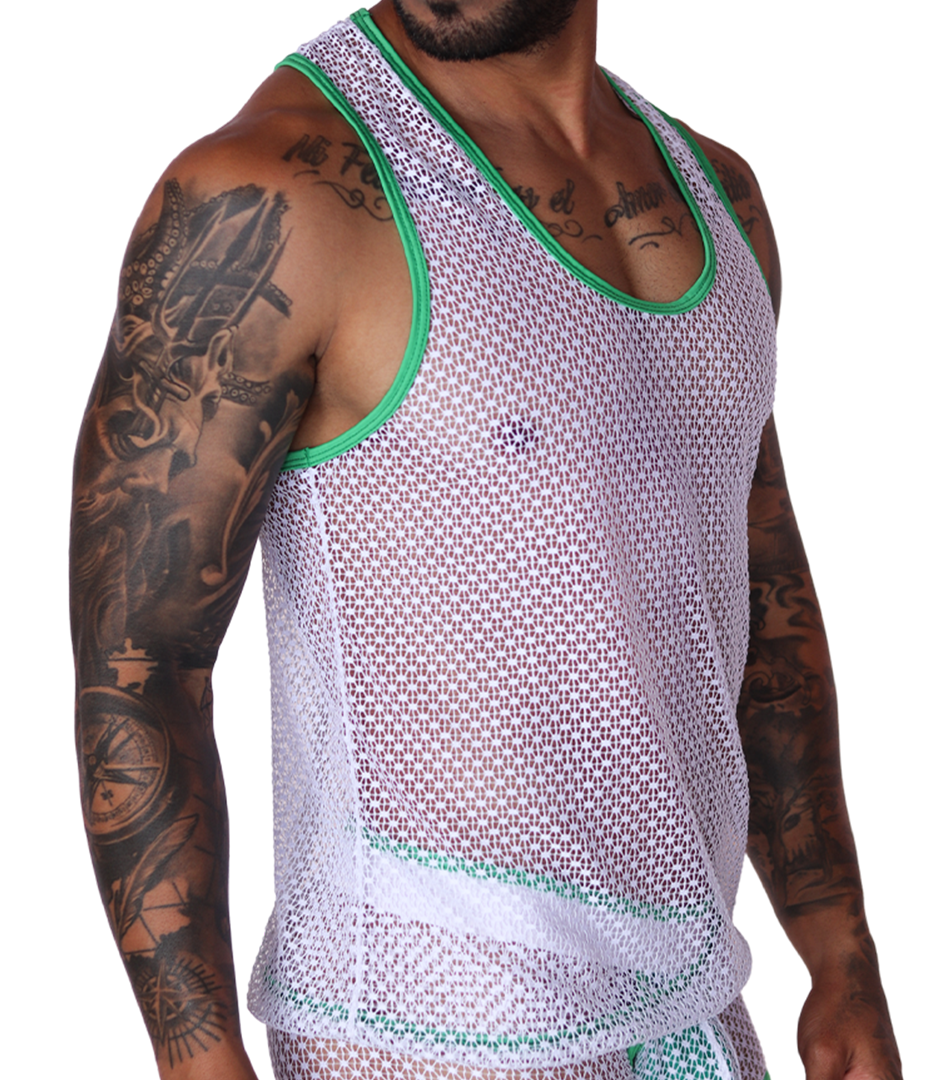 Net Green Tank vista frontal de Gigo Underwear