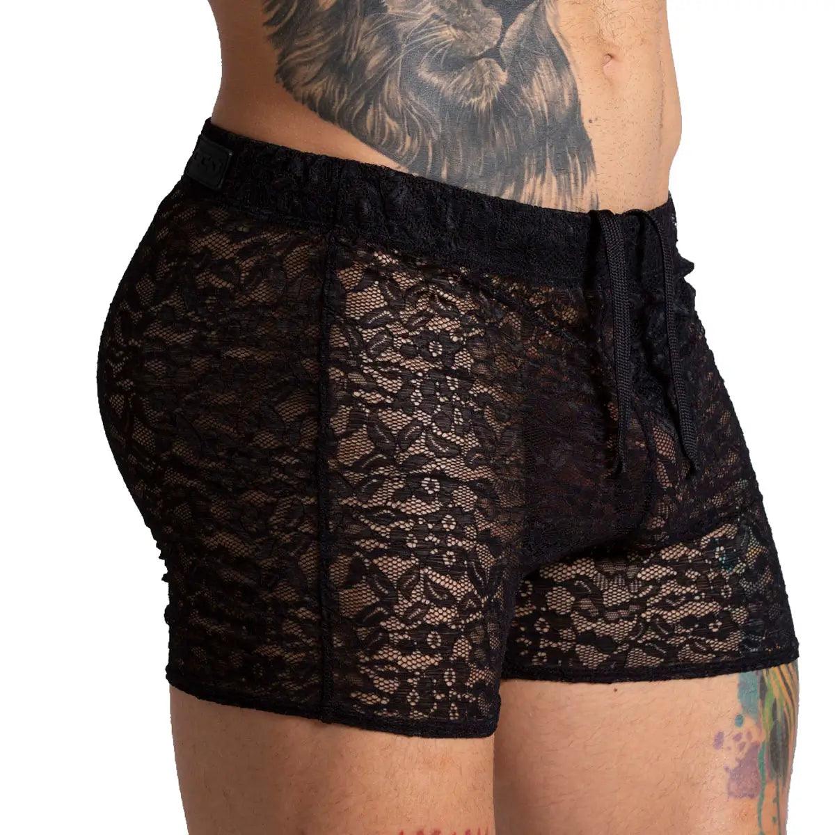 PARADISE BLACK HOTSHORT - Short de encaje negro sexy para hombres