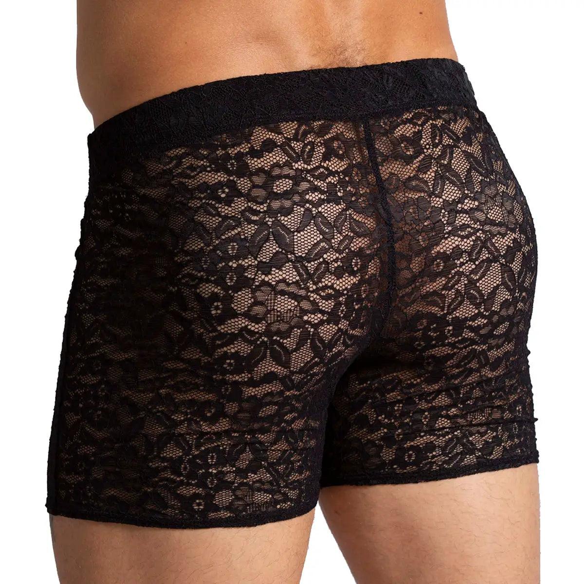 PARADISE BLACK HOTSHORT - Short de encaje negro sexy para hombres
