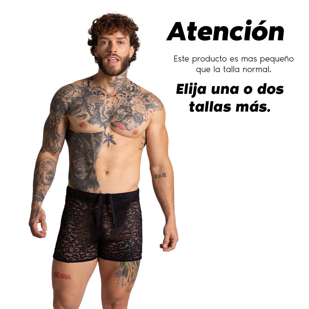 PARADISE BLACK HOTSHORT - Short de encaje negro sexy para hombres