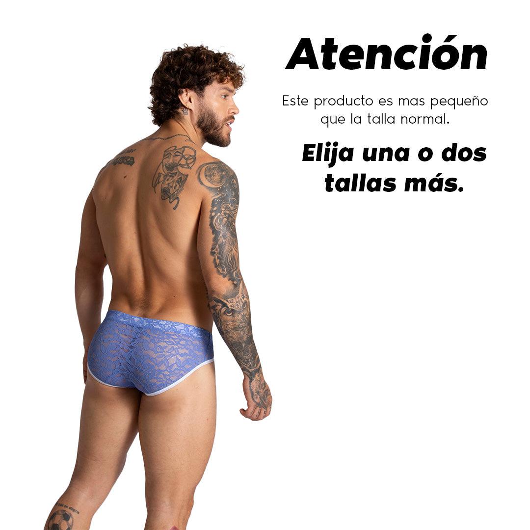 PARADISE BLUE BRIEF - Pantaloncillo de encaje azul para hombres con copa que permite realce