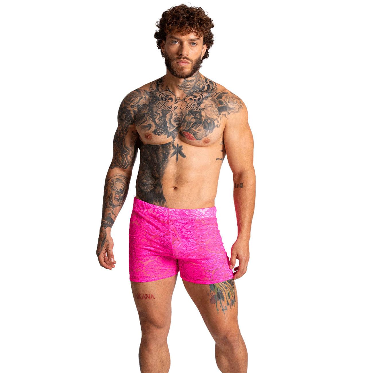 PARADISE FUCSHIA HOTSHORT - Short de encaje fucsia sexy para hombres