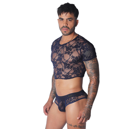Prolix Blue Croop Top en modelo de Gigo Underwear