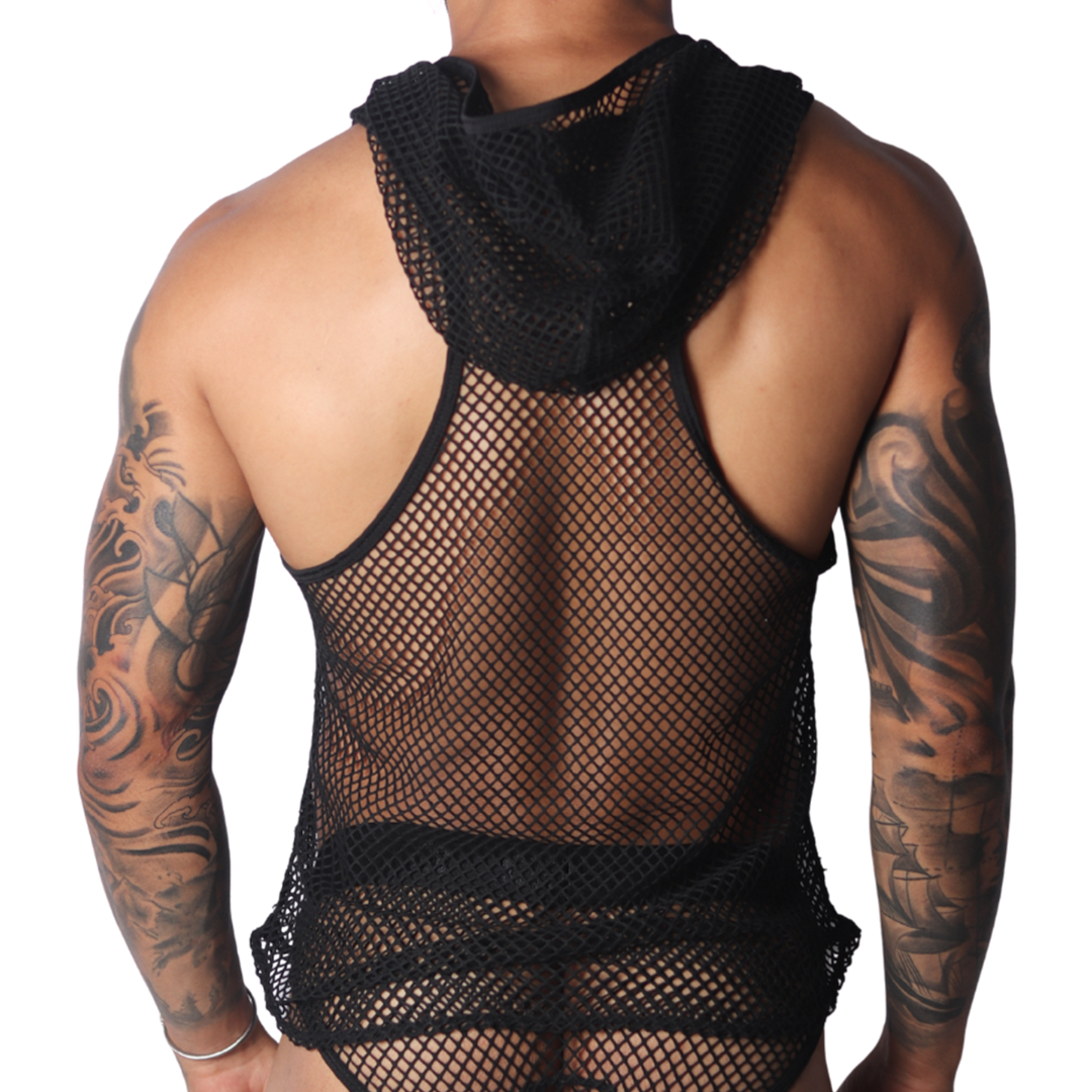 Provocative Black Hoody Tshirt vista posterior de Gigo Underwear