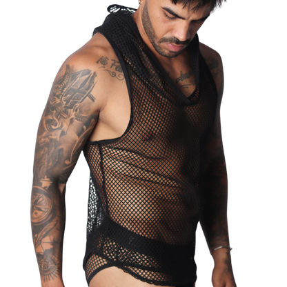 Provocative Black Hoody Tshirt vista frontal de Gigo Underwear